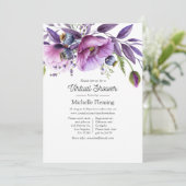 Pastel Violet Poppy Floral Virtual Baby shower Kaart (Staand voorkant)