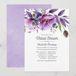 Pastel Violet Poppy Floral Virtual Baby shower Kaart