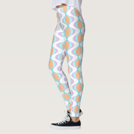 Pastel Violet Sinaasappel Aqua Blue Ogee White Wav Leggings