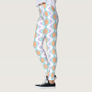 Pastel Violet Sinaasappel Aqua Blue Ogee White Wav Leggings