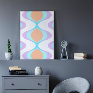 Pastel Violet Sinaasappel Aqua Blue Ogee White Wav Poster