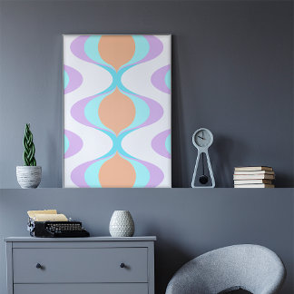 Pastel Violet Sinaasappel Aqua Blue Ogee White Wav Poster