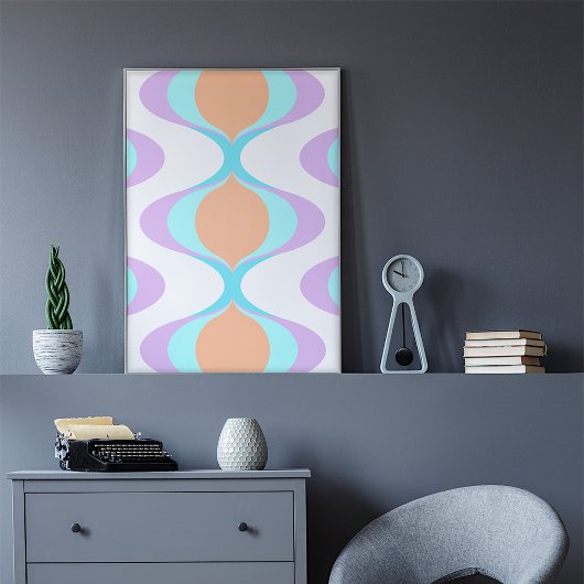 Pastel Violet Sinaasappel Aqua Blue Ogee White Wav Poster