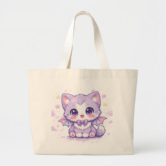 Pastel Vleermuis Kitty Kawaii Lavendel Gevleugelde Grote Tote Bag