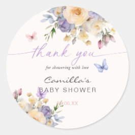 Pastel vlinder bloemig dank u Baby shower Ronde Sticker