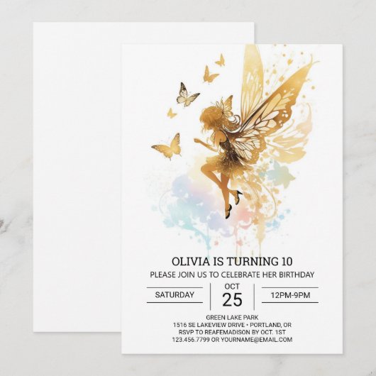 Pastel vlinder fee verjaardag kaart (Voorkant / Achterkant)