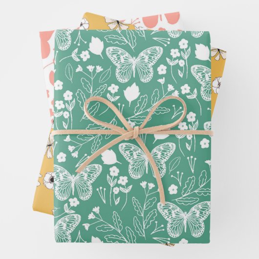 Pastel Vlinder Gele Bloemen Inpakpapier Vel (In situ)