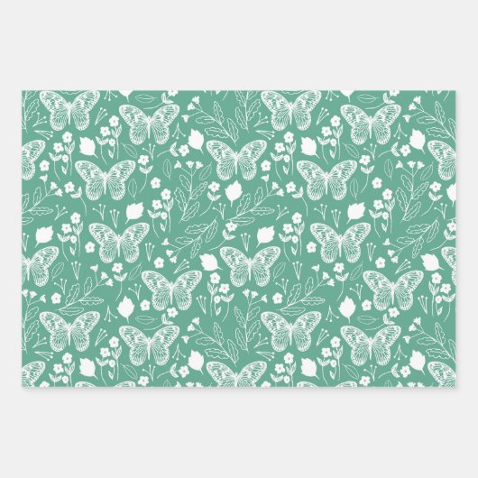 Pastel Vlinder Gele Bloemen Inpakpapier Vel (Voorkant)