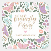  Pastel Vlinder Kisses Baby shower Vierkante Sticker (Voorkant)
