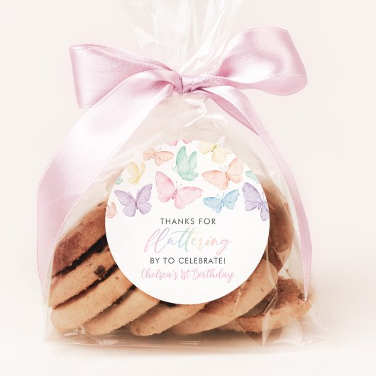 Pastel Vlinder Meisje's 1e Verjaardag Regenboog Fa Ronde Sticker