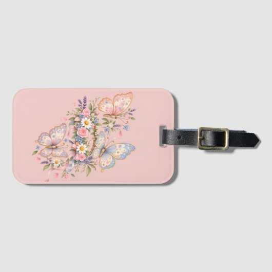 Pastel Vlinder Verjaardags Tuin Bagagelabel (Voorkant (horizontaal))