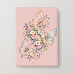 Pastel Vlinder Verjaardags Tuin Button