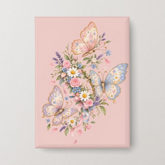 Pastel Vlinder Verjaardags Tuin Button (Voorkant)