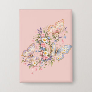 Pastel Vlinder Verjaardags Tuin Button