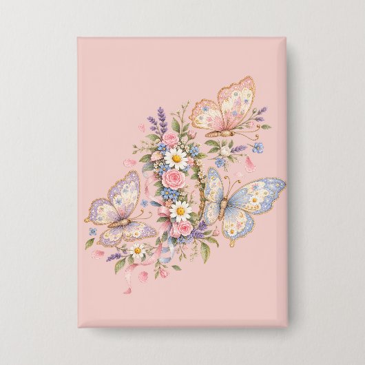 Pastel Vlinder Verjaardags Tuin Button (Voorkant)