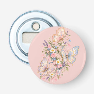 Pastel Vlinder Verjaardags Tuin Button Flesopener