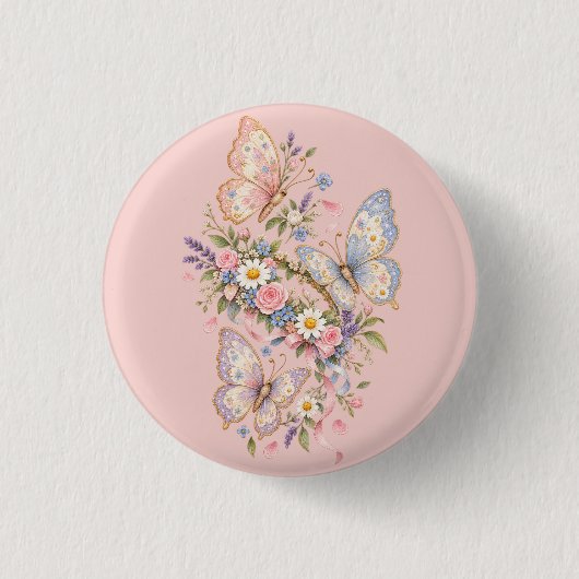 Pastel Vlinder Verjaardags Tuin Ronde Button 3,2 Cm (Voorkant)