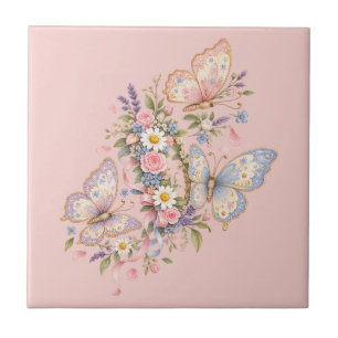 Pastel Vlinder Verjaardags Tuin Tegeltje