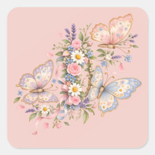 Pastel Vlinder Verjaardags Tuin  Vierkante Sticker