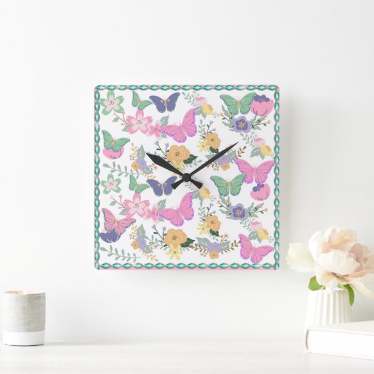 Pastel Vlindermuurklok Vierkante Klok (Huis)