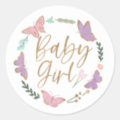  pastel vlinders baby meisje ronde sticker (Voorkant)