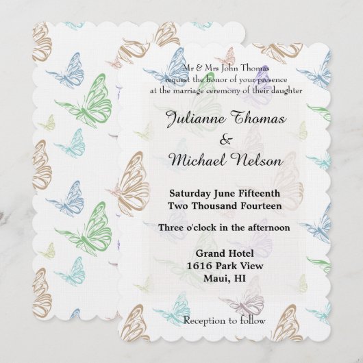 Pastel vlinders bruiloft kaart (Voorkant / Achterkant)