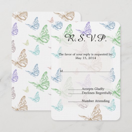 Pastel Vlinders Bruiloft RSVP (Voorkant / Achterkant)