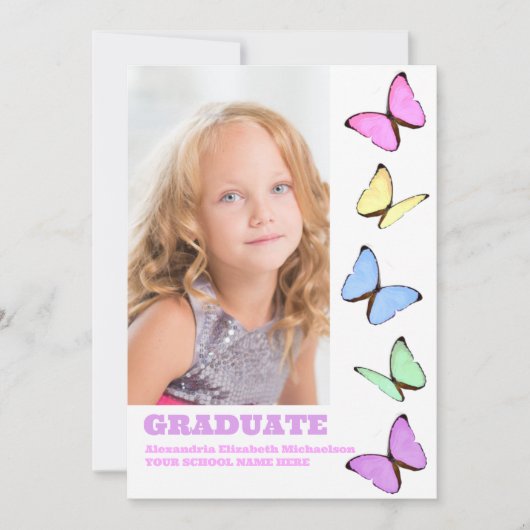 Pastel vlinders Kinder foto Afstuderen Kaart (Voorkant)