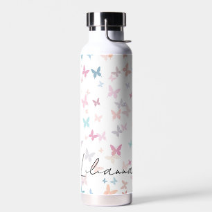 Pastel Vlinders met gepersonaliseerde naam Waterfles