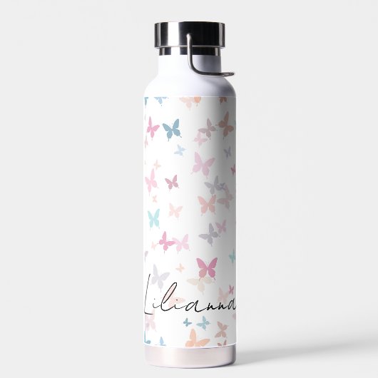Pastel Vlinders met gepersonaliseerde naam Waterfles (Links)