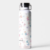 Pastel Vlinders met gepersonaliseerde naam Waterfles (Achterkant)