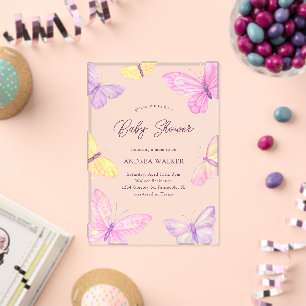 Pastel Vlinders Roze Paars Elegante Baby Shower Acryl Uitnodigingen