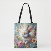 Pastel vlinders Schattige konijntje bloementuin Tote Bag (Voorkant)