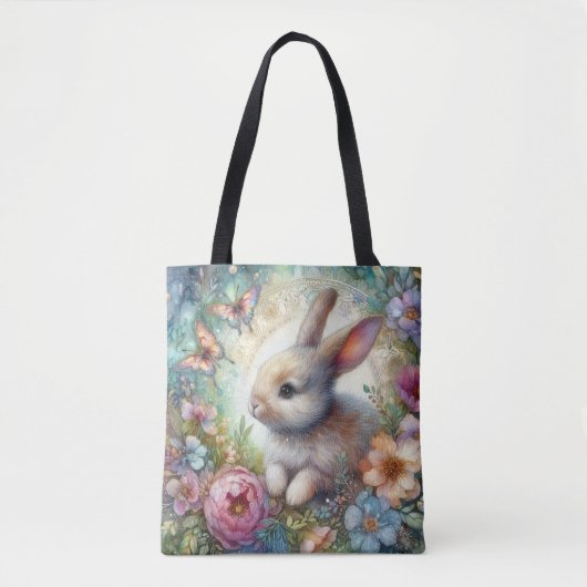 Pastel vlinders Schattige konijntje bloementuin Tote Bag (Voorkant)