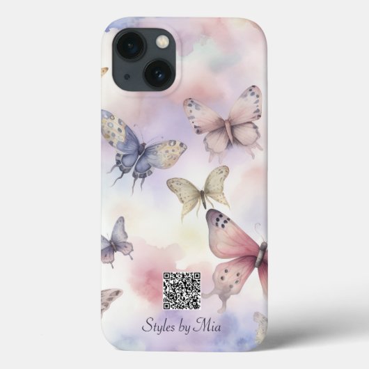Pastel Vlinders Zakelijke of persoonlijke QR-code Case-Mate iPhone Case (Achterkant)