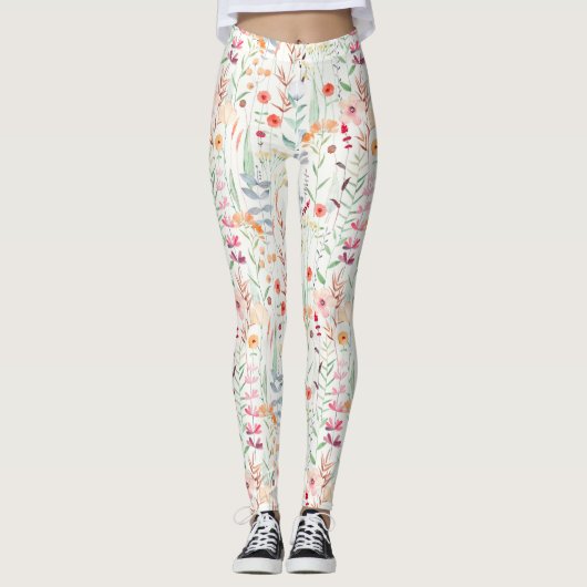 Pastel Vloertuinpatroon Leggings (Voorkant)