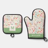 Pastel Vloertuinpatroon Ovenwant & Pannenlap Set (Voorkant)