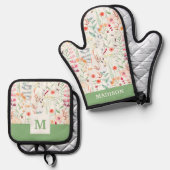 Pastel Vloertuinpatroon Ovenwant & Pannenlap Set (Voorkant / Achterkant)