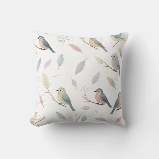 Pastel Vogels & Bladeren Natuur-Inspiratie Kussens (Voorkant)
