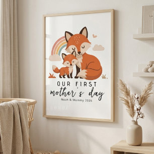 Pastel Vos Moeder Baby Eerste Moederdag Nursery Poster