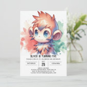 Pastel vreugdevolle aap verjaardag kaart (Staand voorkant)