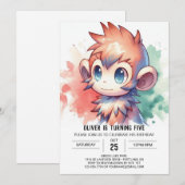 Pastel vreugdevolle aap verjaardag kaart (Voorkant / Achterkant)