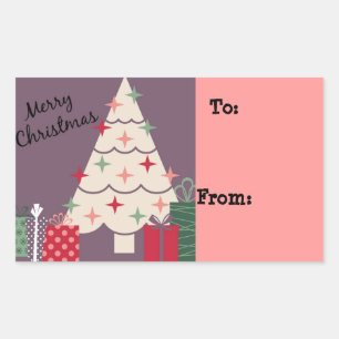 Pastel Vrolijke Kerstboom & Cadeaus Rechthoekige Sticker