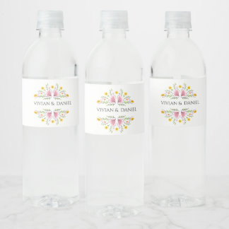 Pastel Vrouwelijke Bloem Bruiloft Waterfles Labels Waterfles Etiket