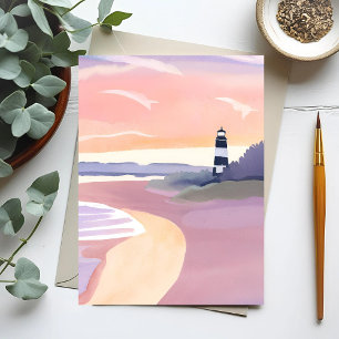 Pastel Vuurtoren   Kuststrand Oever Waterverf Briefkaart