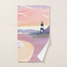 Pastel Vuurtoren | Kuststrand Oever Waterverf Handdoek