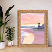 Pastel Vuurtoren | Kuststrand Oever Waterverf Poster