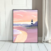 Pastel Vuurtoren | Kuststrand Oever Waterverf Poster