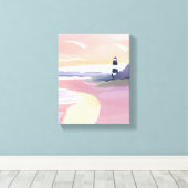 Pastel Vuurtoren | Kuststrand Waterverf Canvas Afdruk (Insitu (Houten vloer))