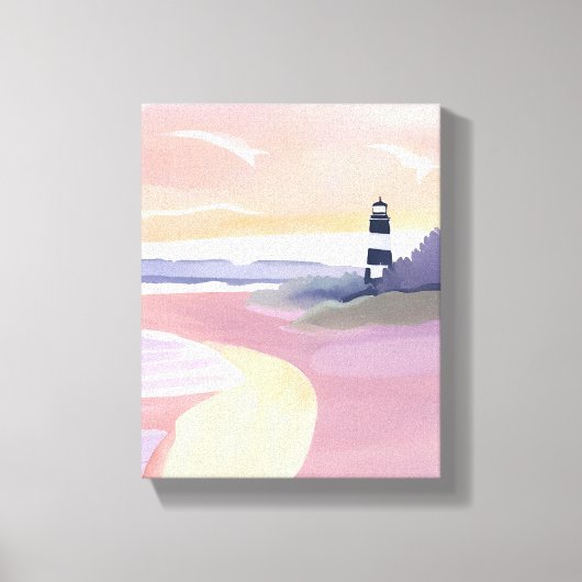 Pastel Vuurtoren | Kuststrand Waterverf Canvas Afdruk (Voorkant)